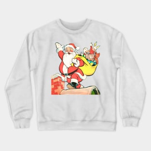 Santa Claus with his friends on the roof by the fireplace at Christmas Retro Vintage Comic Cartoon Crewneck Sweatshirt